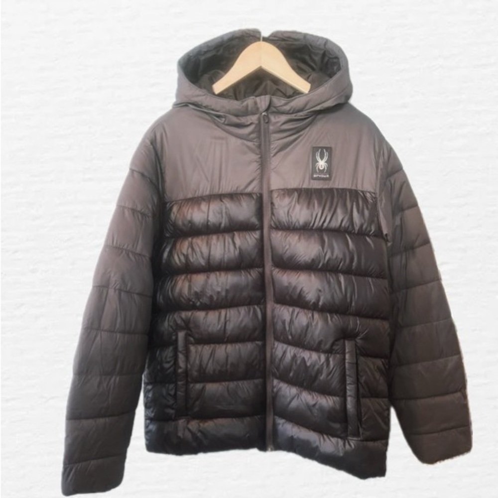 Spyder Men's Black and Dark Gray Puffer Jacket